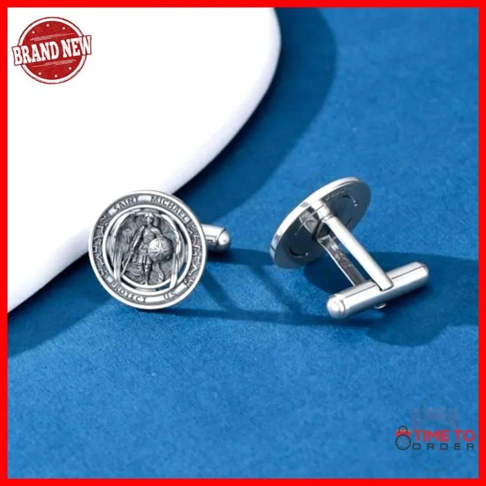 Sterling Silver Saint Michael Cufflinks, Archangel Design, 925 Silver